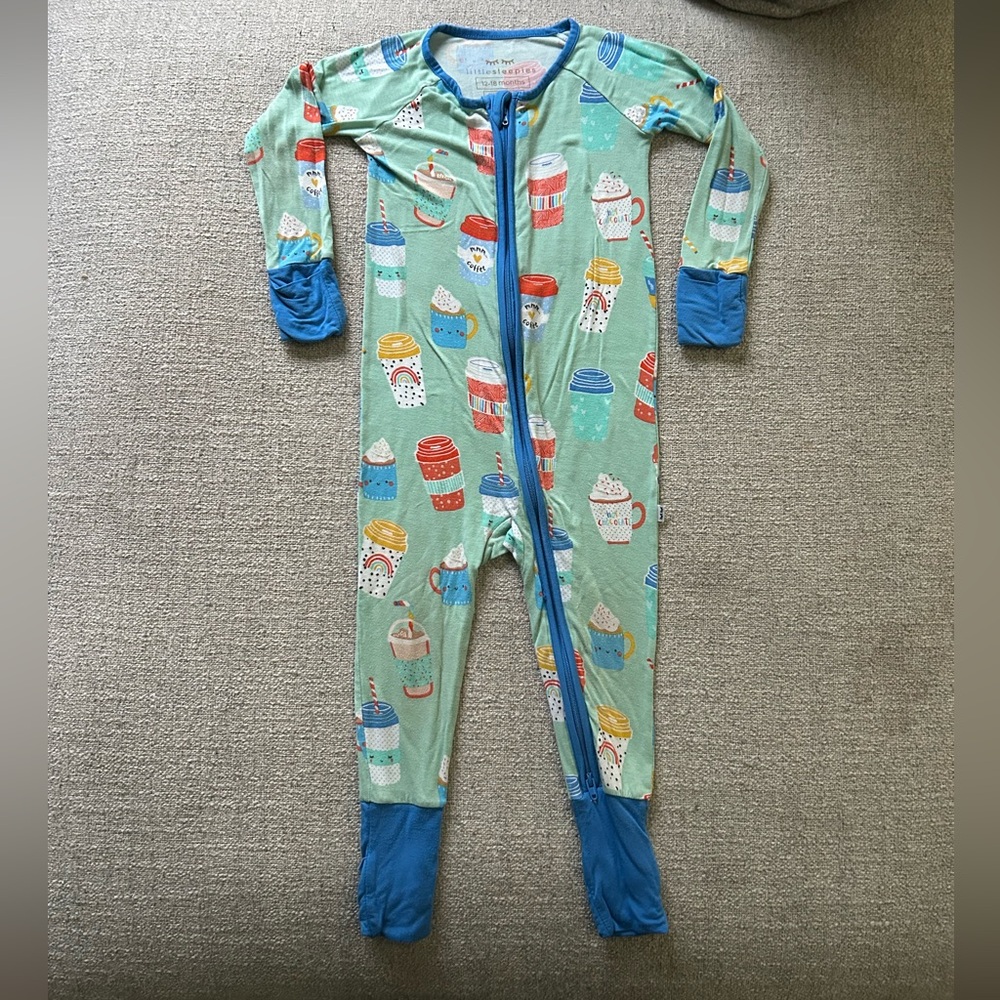 Little Sleepies - Aqua I Love You a Latte Bamboo Zippy